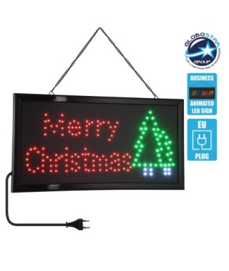 GloboStar® 75694 Φωτιστικό Ταμπέλα LED Σήμανσης MERRY CHRISTMAS WITH TREE με Πρίζα AC 230V Μ48xΠ25xΥ2cm